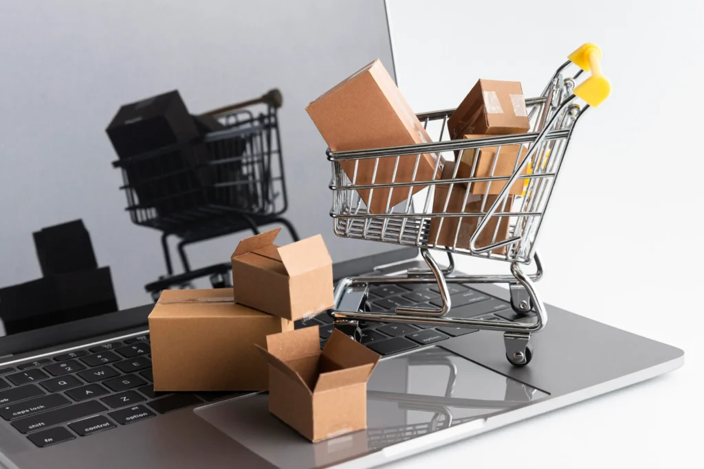 shopping cart on laptop online shopping